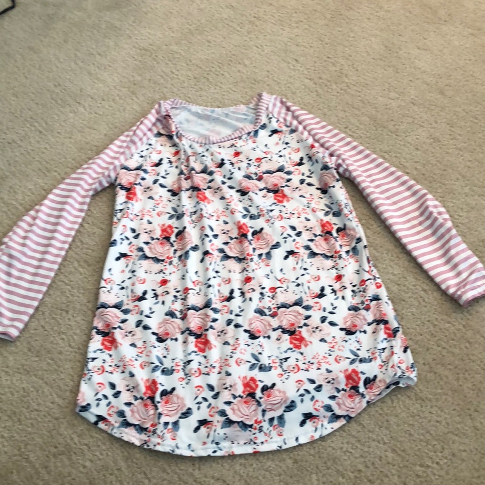 Floral and stripe 3/4 sleeve